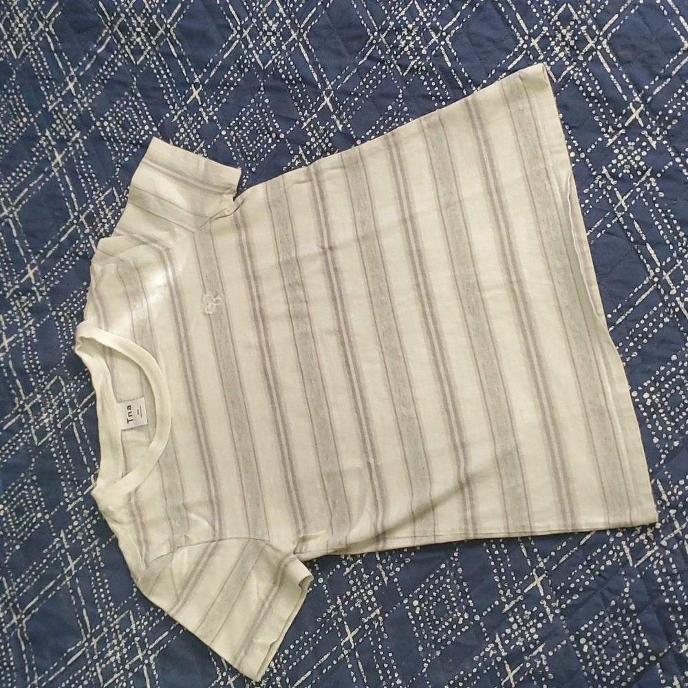 Soft Stripe Grey & White Embroidered Tee